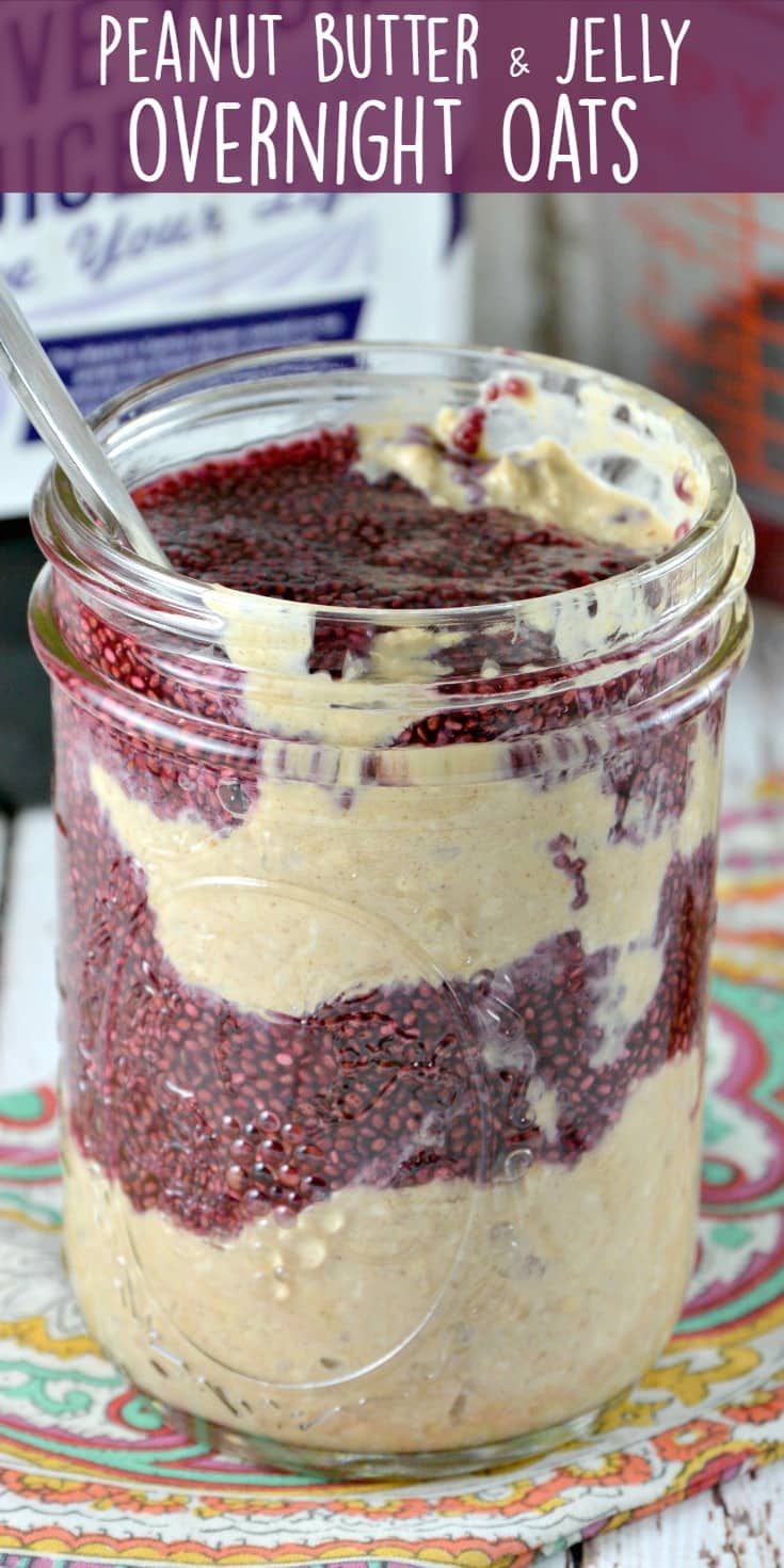 a jar filled with overnight oatmeal sitting on top of a table