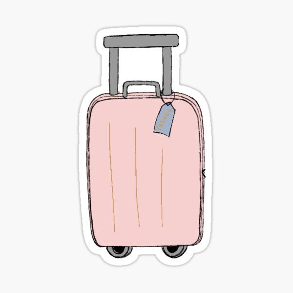 a pink suitcase sticker with a tag on the handle and wheels that says, it is