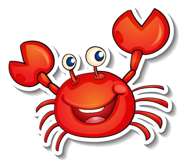 a cartoon crab with big eyes and two claws on its back, smiling for the camera