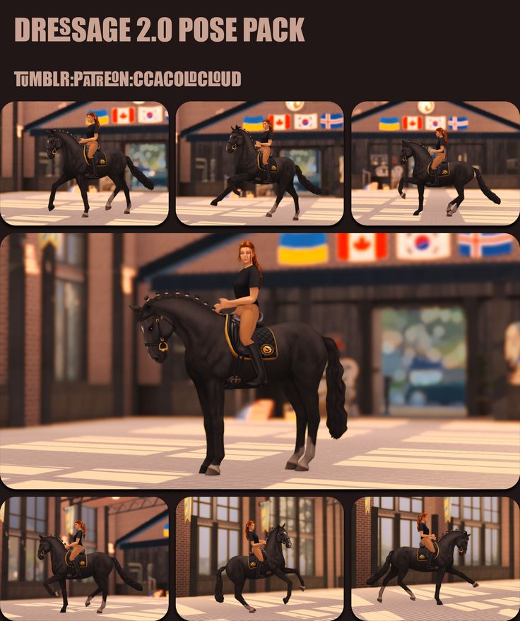 an image of a woman riding on the back of a horse in dressage 2 0 pose pack