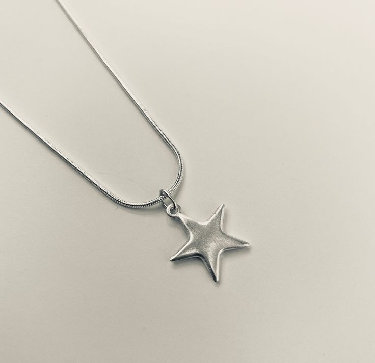 A sterling silver 16mm frosted star charm on a 16inch snake chain. Cool Silver Necklaces, Silver Star Charm, Chunky Silver Jewellery, Silver Star Necklace, Star Necklace Silver, Funky Jewelry, Jewelry Lookbook, Girly Jewelry, Dream Jewelry