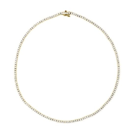 This 15 inch diamond tennis necklace is perfect for the bride on her special day and everday after.  With 5.5-5.75 carats of sparkling G-H diamonds this necklace is dainty enough to be layered and a wow piece on its own. Made to resist flipping. Can be made in 14 or 16 inches,(allow 3 weeks) Wedding Tennis Necklace With Single Cut Diamonds, Single Cut Diamond Tennis Necklace For Weddings, Fine Jewelry Tennis Necklace With Single Cut Diamonds, Timeless Diamond Cut Tennis Necklace For Wedding, White Tennis Necklace With Single Cut Diamonds For Anniversary, Anniversary White Tennis Necklace With Single Cut Diamonds, Yellow Gold Single Strand Diamond Tennis Necklace, Timeless White Tennis Necklace With Single Cut Diamonds, White Timeless Tennis Necklace With Single Cut Diamonds