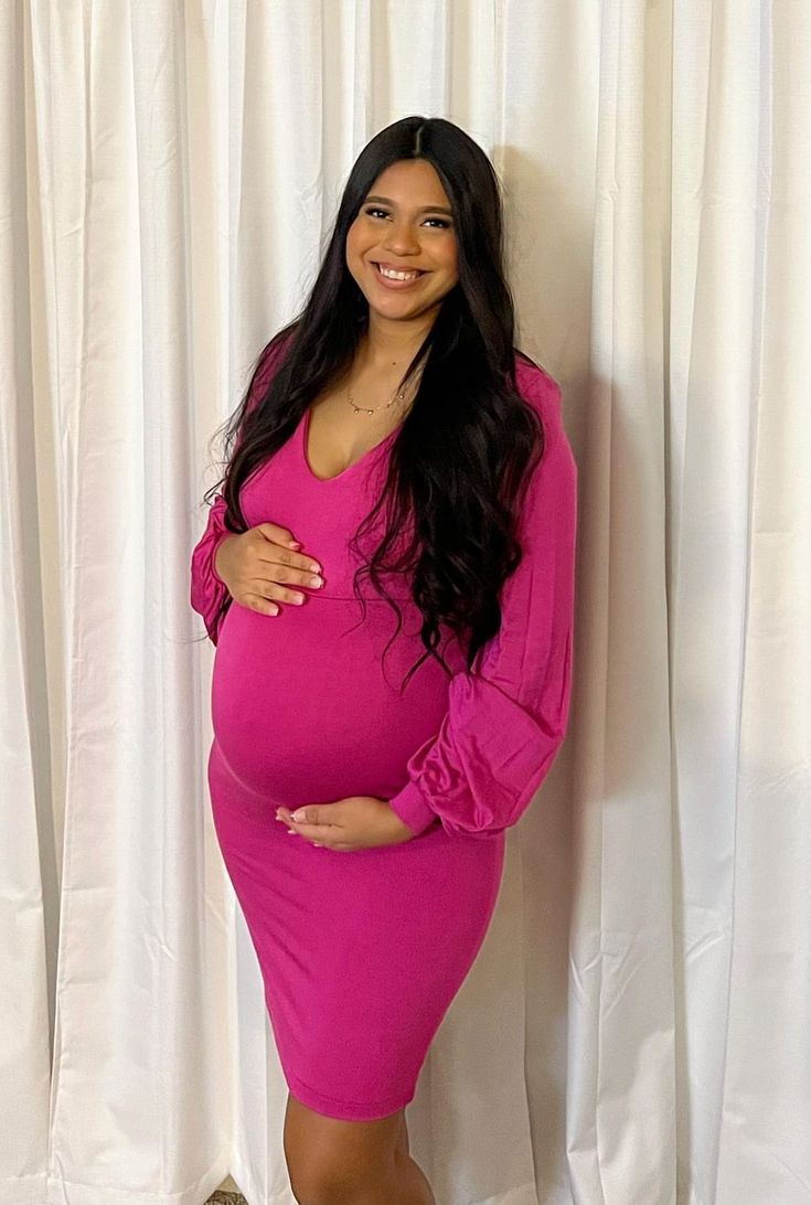 We are all about this hot pink being in style! :heart_eyes: This maternity bodycon dress is perfect for your gender reveal, baby shower, maternity photos or a fun date night with hubby! #sexymamamaternity #maternitystyle #pinkmaternitydress Fall Maternity Dress With Long Sleeves, Elegant Long Sleeve Bump Friendly Dress, Fall Long Sleeve Maternity Dress, Elegant Long Sleeve Bump Friendly Maternity Dress, Elegant Long Sleeve Maternity Dress, Bump Friendly, Fitted Long Sleeve Maternity Dress For Fall, Fitted Long-sleeve Maternity Dress For Fall, Long Sleeve Bump Friendly Maternity Dress, Long Sleeve Maternity Dress, Bump Friendly