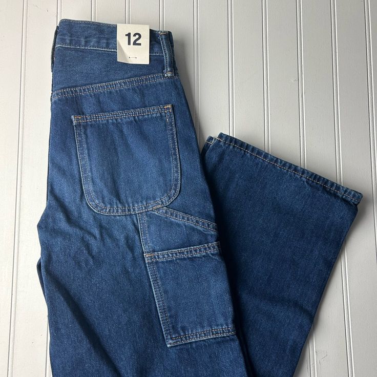 New With Tags Boys Gap Carpenter Jeans Sz 12 Gap Casual Full Length Jeans, Gap Casual Jeans, Casual Full-length Gap Jeans, Casual Full Length Gap Jeans, Gap Casual Medium Wash Pants, Casual Gap Pants In Medium Wash, Casual Medium Wash Gap Pants, Gap Dark Wash Wide Leg Bottoms, Mid-rise Blue Cargo Pants With Patch Pockets