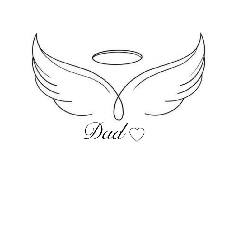 the word dad with wings and an angel's halo above it on a white background