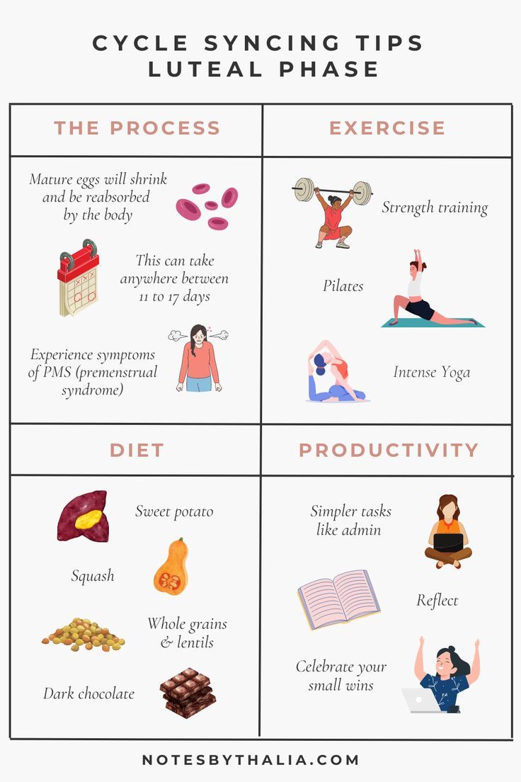 Cycle Syncing Luteal Phase Tips Infographic that includes the process, exercise, diet and productivity; with black text over white background with cute icons Hormone Nutrition, Period Blood, Period Cycle, Luteal Phase, Woman Health, Cycle Syncing, Healthy Hormones, Menstrual Health, Feminine Health