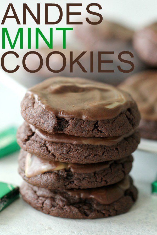 chocolate cookies are stacked on top of each other with the words, vandes mint cookies