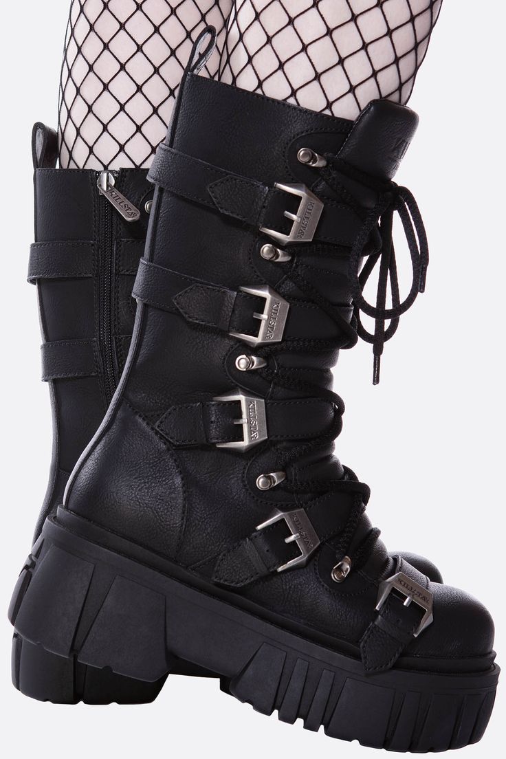 BEELZEBUB. - Faux Leather [Forever].- Chunky Sole.- Statement Straps.- Lace-Up Front. With KILLSTAR Branding, 100% Synthetic Materials. Emo Boots, Ash Boots, Killstar Dress, Alternative Shoes, Goth Boots, Gothic Boots, Demonia Shoes, 2010 Fashion, Black Wardrobe