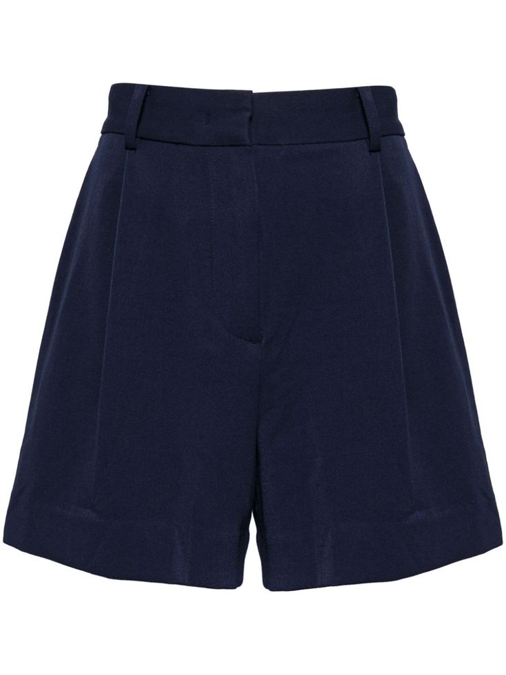 navy blue stretch-design high-waisted belt loops concealed front fastening two side slit pockets two rear jetted pockets thigh-length Void State, 2024 Halloween, Work Shorts, Short Outfits, Heathers, Navy Blue, High Waisted, Navy, Halloween