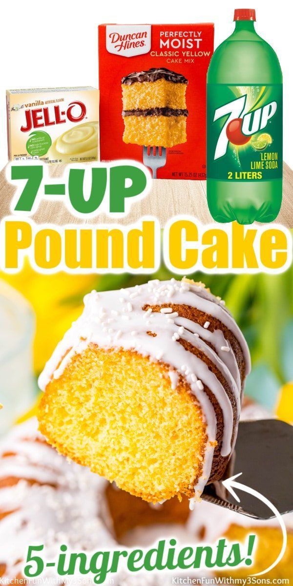 an advertisement for 7up pound cake on a plate with lemons in the background