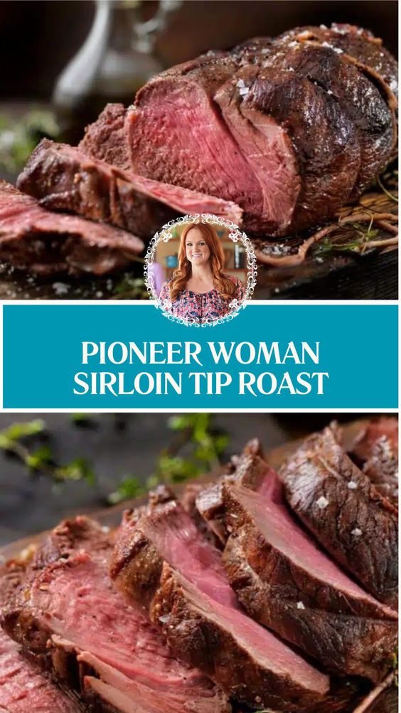 a close up of sliced steak on a cutting board with the words pioneers woman sirlon tip roast