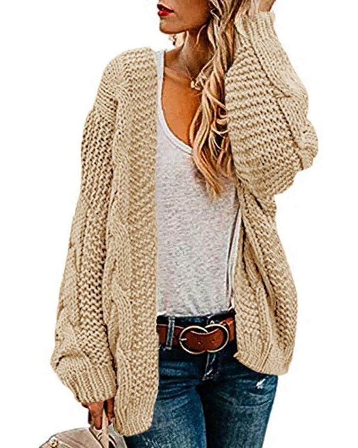 PRICES MAY VARY. Made of high quality knitted material, soft, cozy and comfortable to wear Womens cardigan sweaters feature in open front, cable knit, long sleeve, oversized loose fit style, solid color, chunky knit sweater cardigans Oversized cardigan sweaters for women nicely paired with jeans, joggers, sweatpants, boots, sexy heels or sneakers in spring, fall, winter Stylish cardigan suits for casual daily life, home, school, office, outdoor, party, work, vacation, holiday, Thanksgiving Day, Chunky Cable Knit Cardigan, Oversized Sweater Cardigan, Loose Coats, Outfit Invierno, Outwear Coat, Cardigan Sweaters, Comfortable Sweater, Chunky Knit Cardigan, Cable Knit Cardigan