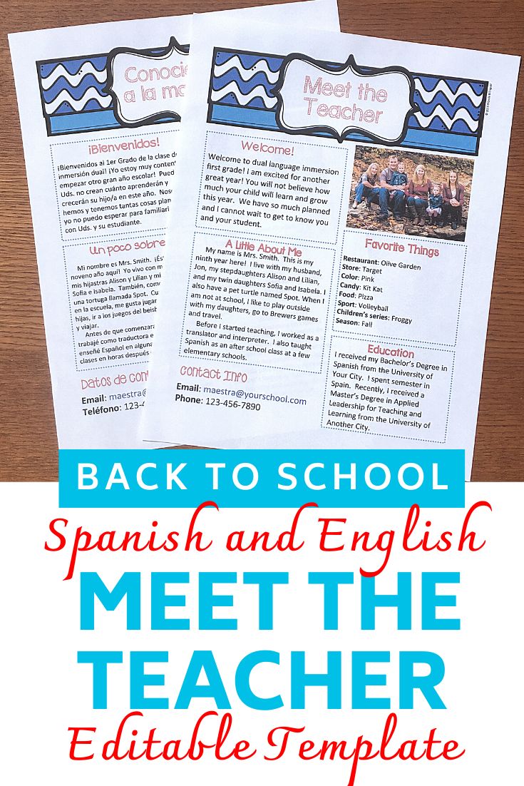 back to school spanish and english meet the teacher editable template with text overlay