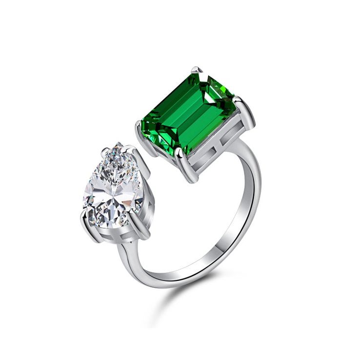 Simulated Diamond Rings, Emerald Cut Rings, Zircon Ring, Emerald Stone, Love Ring, Emerald Ring, Fashion Mode, Womens Jewelry Rings, Adjustable Rings