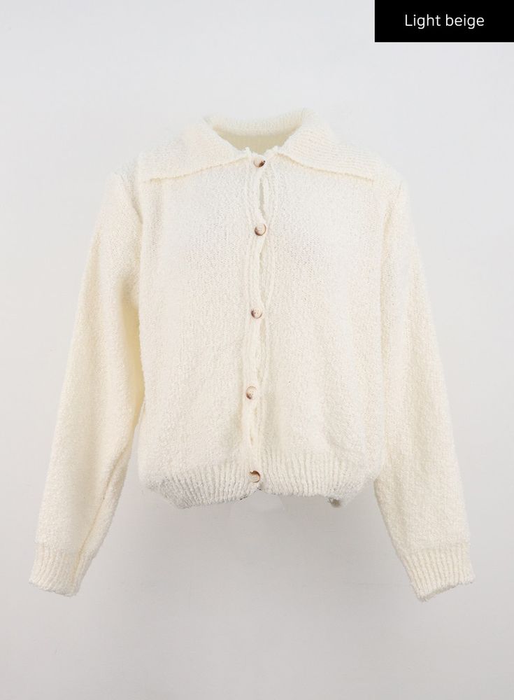 Light beige / M/L Winter Soft Knit Button-up Tops, Winter Cream Collared Tops, White Collared Sweater With Buttons, Cozy Collared Tops For Spring, Cozy Spring Tops With Button Closure, Trendy Button-up Sweater For Everyday, Cozy Button-up Tops For Spring, White Soft Knit Casual Cardigan, Beige Button-up Sweater