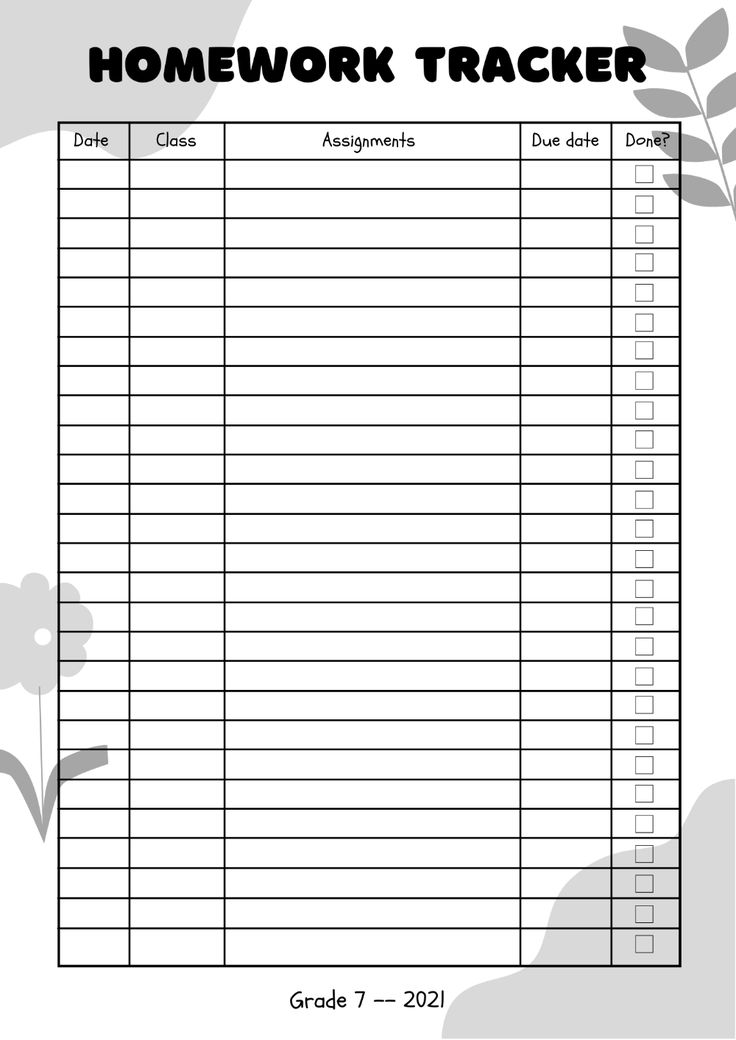 a printable homework tracker with the words homework tracker in black and white on it