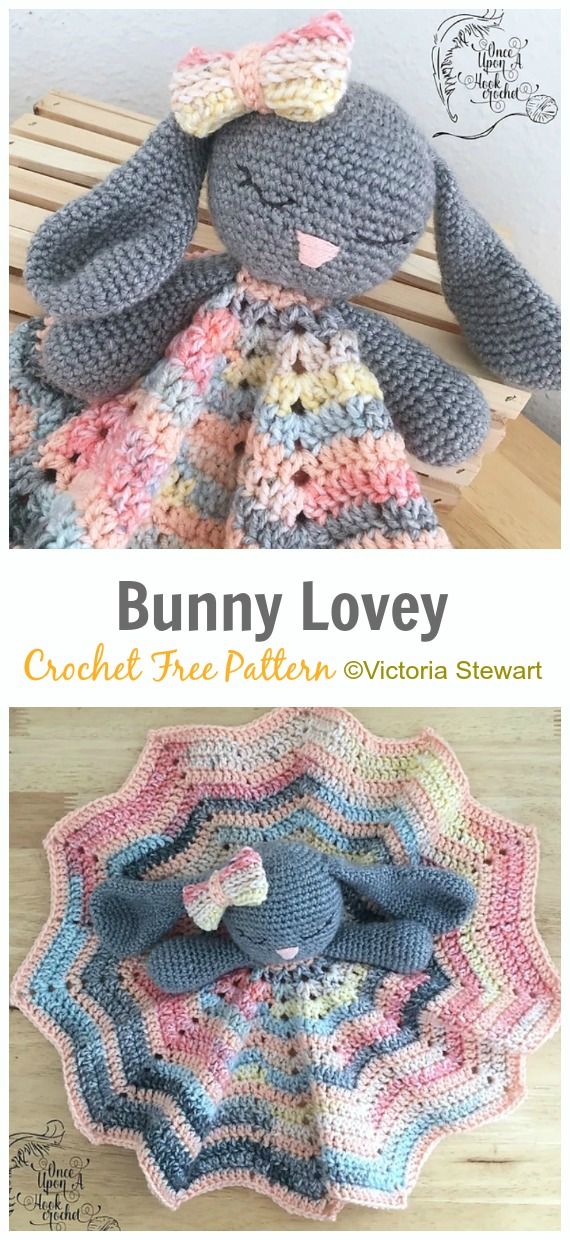 the bunny lovey crochet free pattern is shown