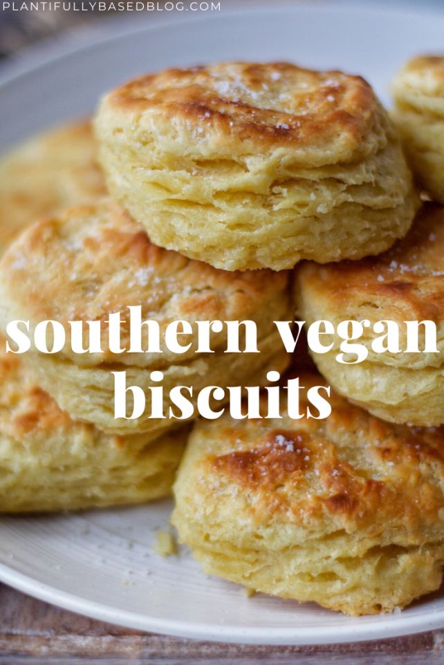 several biscuits stacked on top of each other with the words southern vegan biscuits