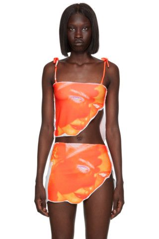 SSENSE Exclusive Orange Burn Tie Tank Top by 1XBLUE on Sale One Piece Cover, Coachella 2023, Tie Tank Top, High Waisted Bikinis, Flower Children, Children Style, Blue Fits, The Festival, Asymmetric Hem