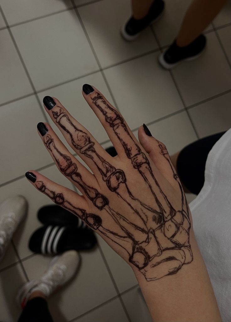 a woman's hand with skeleton prints on it