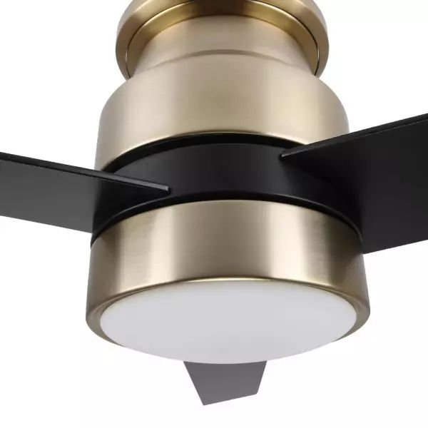 a ceiling fan with a light on it's side and two blades in the middle