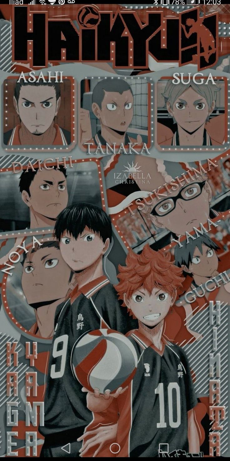 an anime poster with many different characters on it's face and the words happy written in