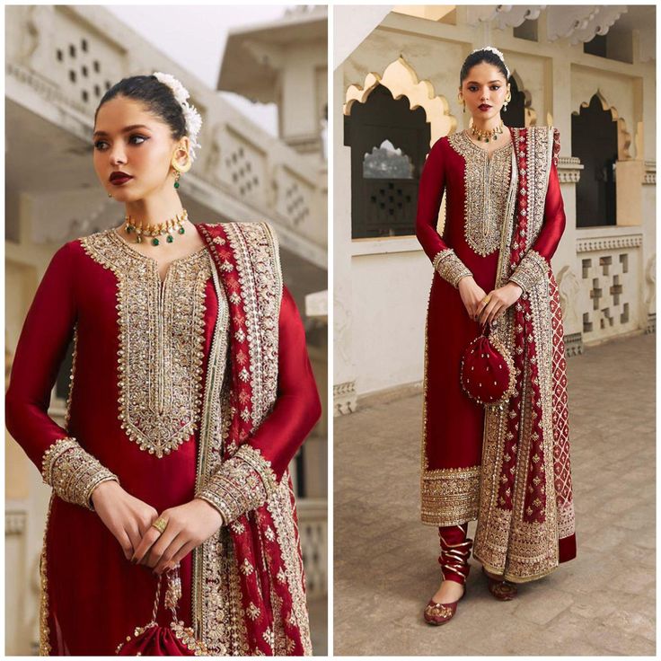 Malangi Fashion Dress try to make sure you have the best experience while selecting and buying your favourite Pakistani and Indian Outfits for any occasion like barat, walima, mehndi, nikkah, dholki, mayu, sangeet, engagement or reception guest party wear in different style dress of salwar kameez, maxi peshwas, gown, saree, lehenga, sharara or ghararara color: Deep red Fabric Details: silk handmade embroidery kameez front silk embroidery kameez back silk handmade embroidery sleeves Organza embro Kanwal Malik, Red Dupatta, Embroidery Clothes, Pakistani Clothes Online, Eid Party, Red Tone, Pakistani Wedding Dress, Beautiful Pakistani Dresses, Salwar Kamiz