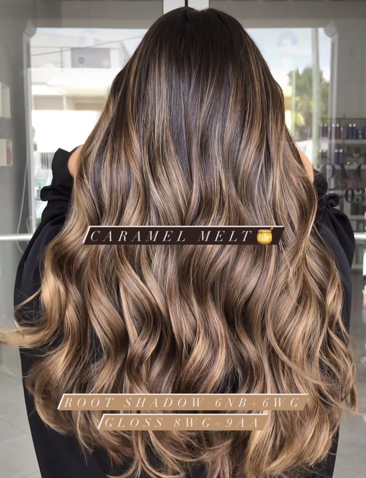 Hair Color Ideas Balayage Caramel, Caramel Hair Shades Eq, Caramel Balayage Toner Formula, Carmal Highlight Formula, 6n Hair Color With Balayage, Caramel Highlights Toner Formula, Dark Brown And Honey Balayage, Honey Brown Redken Formula, Reverse Balayage Caramel