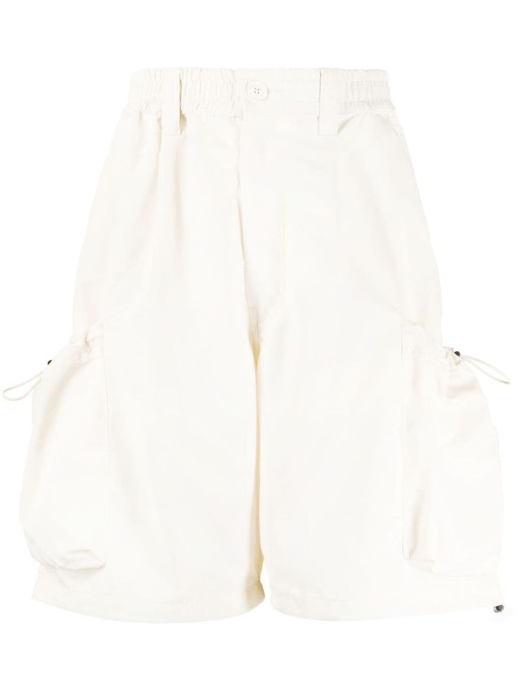 cream white concealed fly and button fastening elasticated waistband two side inset pockets two side patch pockets two rear jetted pockets belt loops knee-length straight hem Knee-length Utility Shorts With Side Pockets, Utility Style Knee-length Shorts With Multiple Pockets, Utility Knee-length Shorts With Multiple Pockets, Knee-length Utility Shorts With Multiple Pockets, White High-waisted Shorts With Side Pockets, White Relaxed Fit Shorts With Side Pockets, White Summer Cargo Pants With Multiple Pockets, Knee-length Cargo Shorts With Multiple Pockets For Summer, Knee-length Summer Cargo Shorts With Multiple Pockets