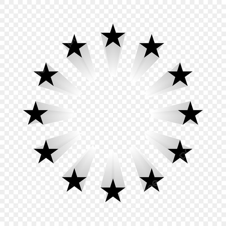 black and white stars in the center of a circle on a transparent background png