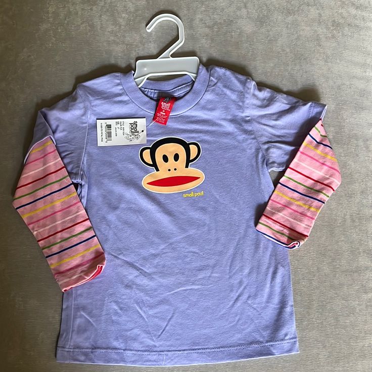 Nwt Long Sleeve Small Paul Tee Julius The Monkey Lavender With Pink Striped Arms Bin3 Elliana Aesthetic, Lisa Frank Shirt, Julius The Monkey, Paul Frank Monkey, Heisei Retro, Clothes Game, Silly Clothes, Monkey Shirt, Paul Frank