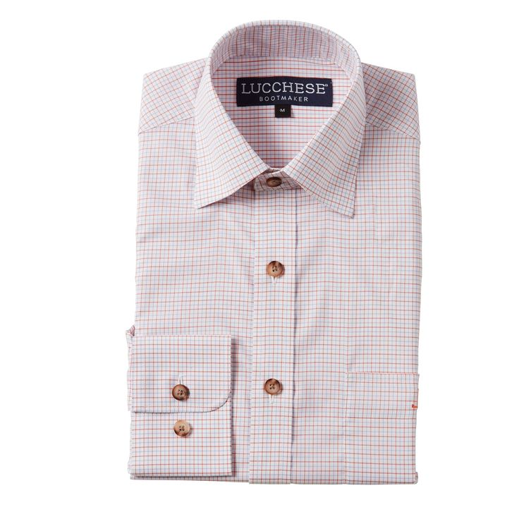 Named for the Texas city where Lucchese originated, this refined cotton shirt features a hidden button-down collar, open single-patch pocket with pen slot and a cowboy yoke in back for understated Western flair. A subtle, embroidered mirrored-L emblem on the left pocket and lower placket adds interest. Classic cowboy fit. Casual Fitted Shirt With Hidden Button Closure, Business Tops With Welt Pockets And Spread Collar, Fitted Shirt With Welt Pockets For Business, Classic Fitted Shirt With Welt Pockets, Fitted Collared Top With Welt Pockets, Formal Shirt With Spread Collar And Pockets, Classic Fitted Tops With Welt Pockets, Classic Business Shirt With Pockets, Fitted Business Shirt With Pockets