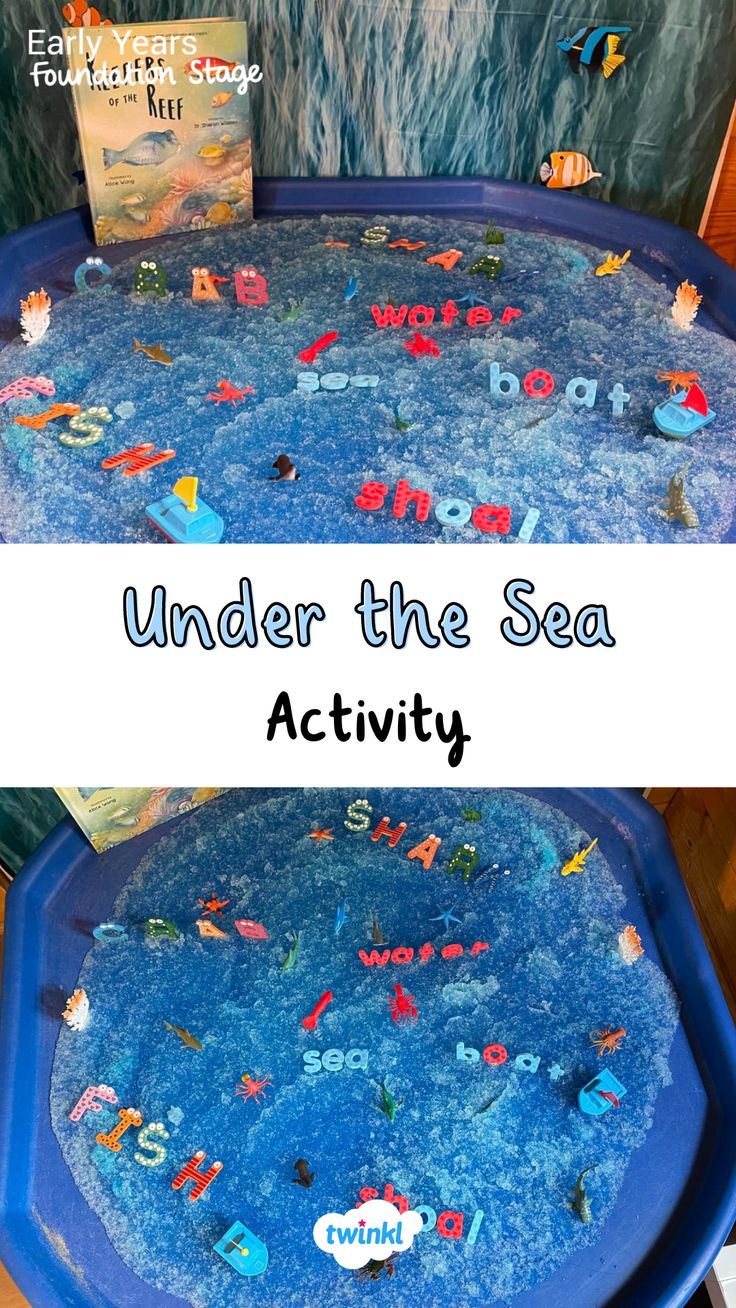 Looking at under the sea eyfs with your class this term? Then click for more activities and provision like this. Thanks to Brodie Middleton Under The Sea Eyfs Activities, Under The Sea Eyfs, Under The Sea Sensory Bin, Sea Sensory Bin, Under The Sea Activities, Under The Sea Sensory, Ocean Sensory, Ocean Zones, Sensory Classroom