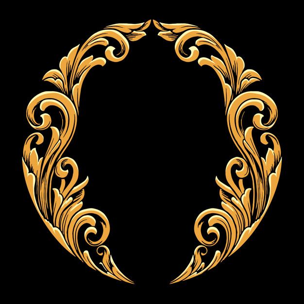 the letter o is made up of gold swirls and leaves on a black background