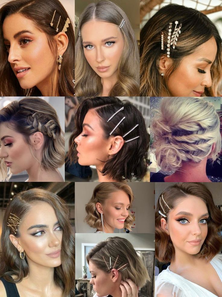 Quick party hair for short cuts. Easy. Short Hair Glam Style, Formal Short Bob Hairstyles, Short Hair Nye Hairstyles, Easy Gala Hairstyles Short Hair, Sleek Formal Hairstyles For Short Hair, Short Hair Party Outfit, Side Part Bobby Pin Hairstyles, Party Hairstyles Medium Hair, Short Hairstyles For Party Night