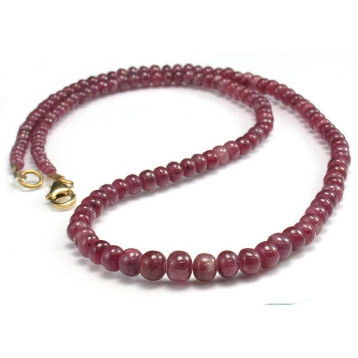 Ruby Necklace w/Gold Filled Trigger Clasp Approx. 19" long Bead Size : Graduating from 3mm x 2mm to 6mm x 5mm Handcrafted at Beads of Paradise NYC Ruby is a pink to blood-red colored gemstone, a variety of the mineral Corundum. The red color is caused mainly by the presence of the element chromium. Its name comes from ruber, which is Latin for red. Other varieties of gem-quality corundum are called Sapphires. The ruby is considered one of the four Precious Stones; the Sapphire, the Emerald, the Ruby Single Strand Beaded Necklaces With Round Beads, Single Strand Ruby Beaded Necklaces With Round Beads, Single Strand Ruby Beaded Necklace With Round Beads, Single Strand Rondelle Ruby Necklace, Single Strand Ruby Bead Necklace, Round Ruby Beaded Necklace With Polished Beads, Ruby Necklaces With Polished Round Beads, Ruby Rondelle Necklace With Polished Beads, Ruby Necklace