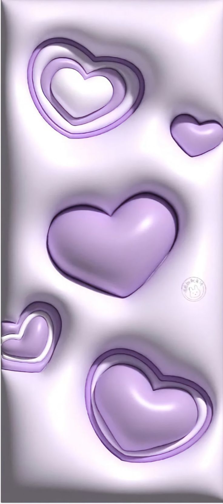 some purple hearts are in the middle of a white background and there is no image to describe