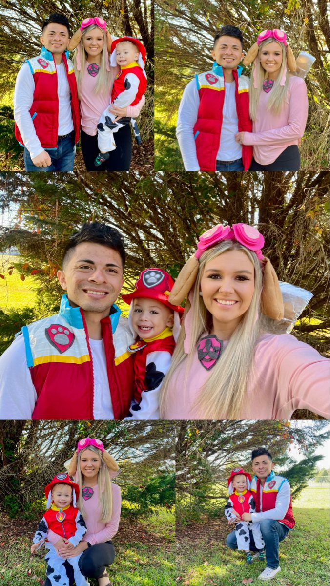 the family is posing for pictures in their costumes