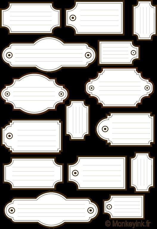 a set of blank paper labels on a black background