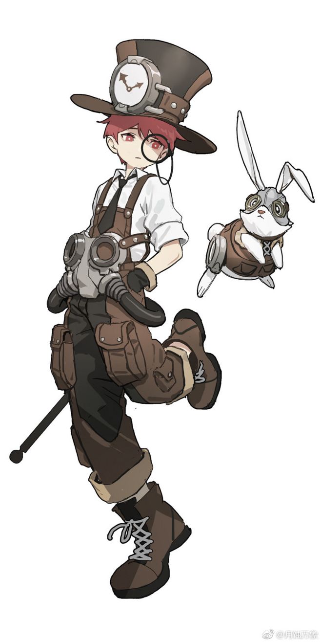 a drawing of a person with a rabbit in his hand and a hat on their head