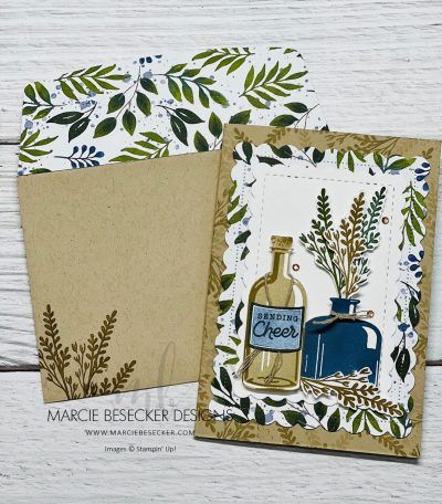 two cards, one with a bottle and the other with leaves