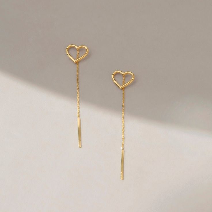 There is no better way to express your love. Find the long line that connects your heart to hers. Choose a special day to celebrate your love, whether it's a birthday, an anniversary, or simply a regular Friday. D E T A I L S * Made to Order. * 100% 14k Solid Gold * Choice of Gold Color: Yellow Gold, Rose Gold, White Gold * Chain length: 50 mm / 1.96 inch * Chain thickness: 1 mm / 0.03 inch * Charm width: 10 mm / 0.39 inch * Charm length: 8 mm / 0.31 inch * Ready to Ship in 1-3 Business Days * 1 Elegant Gold Plated Earrings For Valentine's Day, Elegant Gold Open Heart Earrings, Elegant Dangle Jewelry With Heart Charm, Elegant Heart-shaped Dangle Earrings Gift, Elegant Gold Plated Heart Pendant Earrings, Gold Elegant Heart Earrings, Elegant Gold Heart Pierced Earrings, Elegant Hypoallergenic Dangle Heart Earrings, Elegant Everyday Heart Earrings