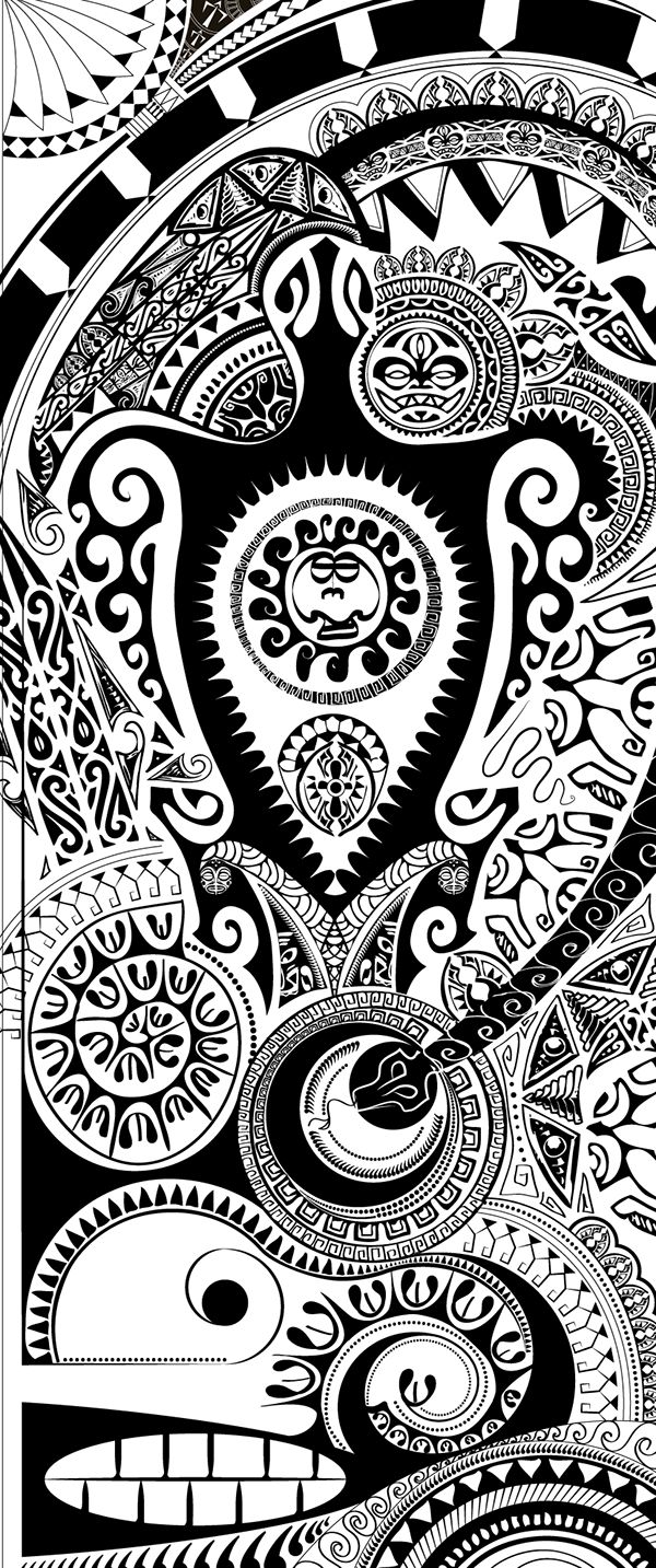 a black and white drawing of an abstract design with swirls, dots and shapes