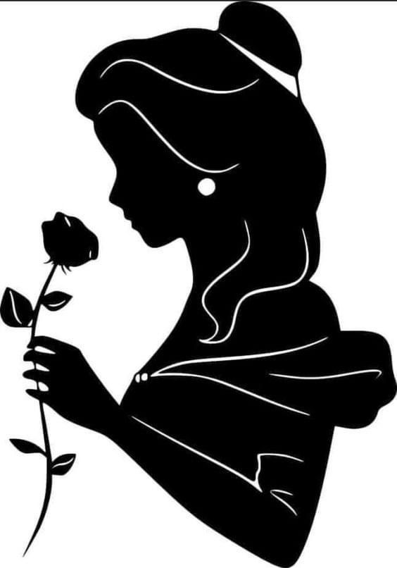 the silhouette of a princess holding a flower