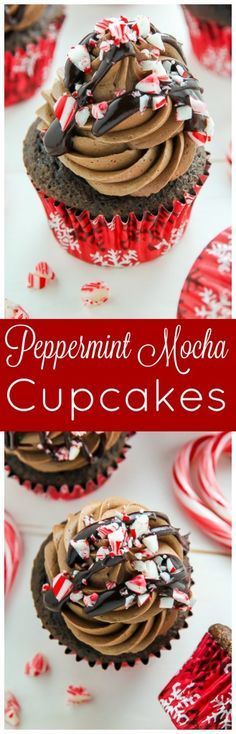 peppermint mocha cupcakes with chocolate frosting and sprinkles