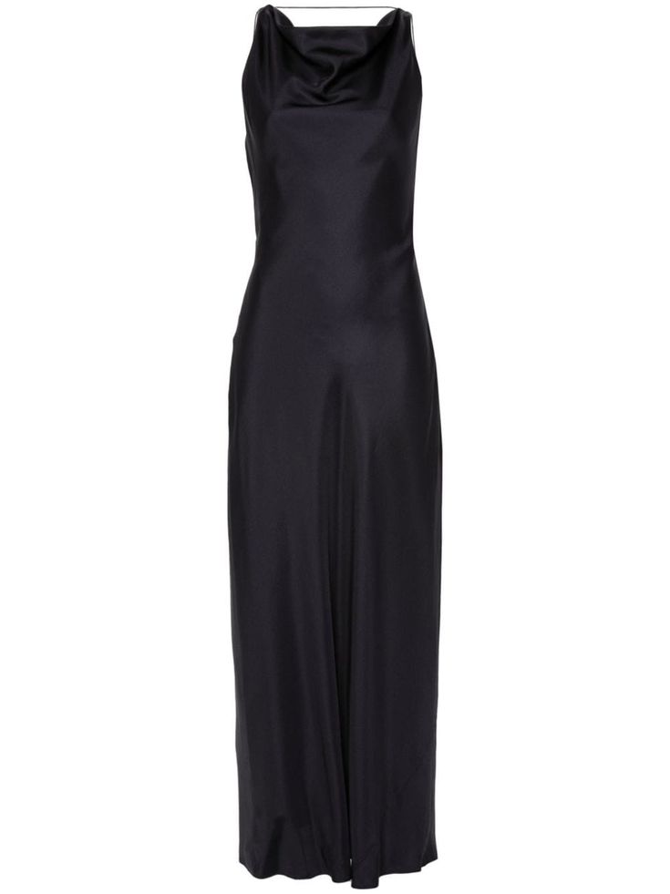 midnight blue silk satin weave square neck concealed side zip fastening rear tie fastening fitted waistline open back straight hem long length Back Strap Dress, Silk Maxi, Wardrobe Edit, Silk Maxi Dress, Blue Silk, Maxi Dress Blue, Strap Dress, Lady Dior, Back Strap