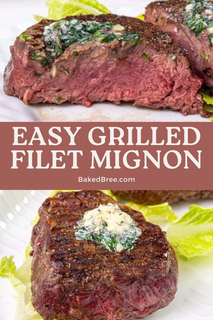 grilled steak with blue cheese on top and lettuce in the middle, sitting on a white plate