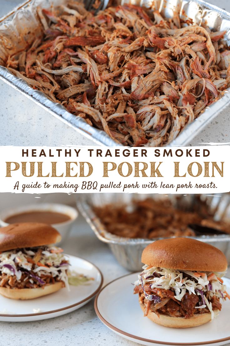 pulled pork sandwiches with bbq sauce and french fries on the side, in foil pans