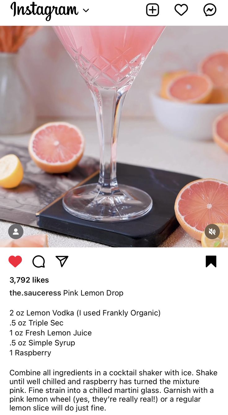 the pink lemon drop cocktail recipe on instagram