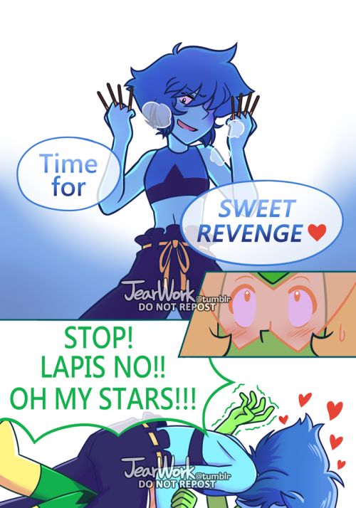 an image of two cartoon characters one is talking on the phone and the other is saying stop lapis no oh my stars